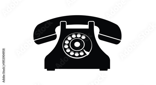 A stark black silhouette depicts a vintage rotary telephone showcasing a bygone era of communication