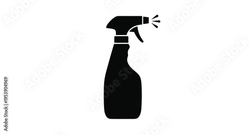 A simple black silhouette depicts a trigger spray bottle emitting a fine mist high quality