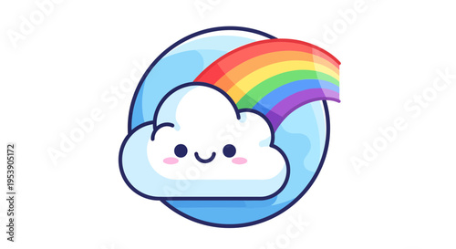 Cloud illustration, vector style graphic, rainbow, happy, weather, design element, for kids