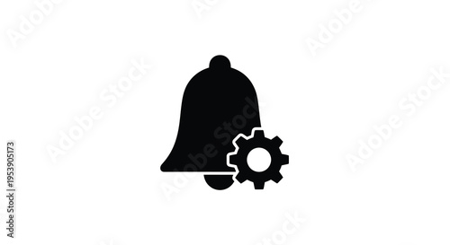 A simple black silhouette depicts a bell combined with a gear icon symbolizing notifications