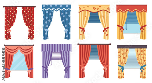 Curtains Vector Illustration, Flat Design, Home Decor, Interior Design, Background