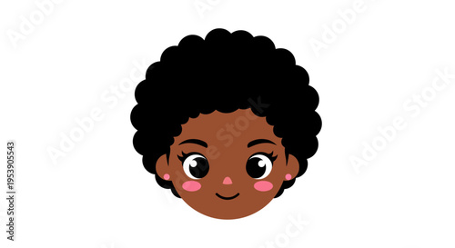 Cute afro girl face, Vector Illustration, cartoon style, for design, kids, beauty, and education