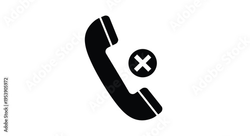 A black silhouette of a telephone handset with a red cancel symbol nearby high quality