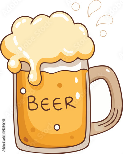 Cartoon illustration of a frothy golden beer in a glass
