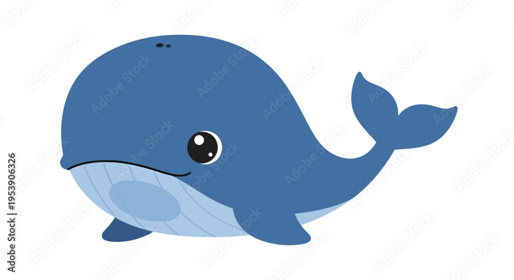 Fototapeta premium Cute whale vector illustration, cartoon style graphic for kids, ocean life design