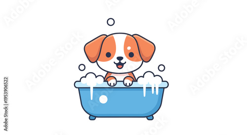 Dog in Bathtub Vector Illustration, Cartoon Style Graphic for Pet Care and Grooming