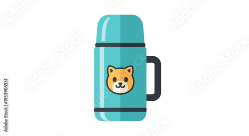 Dog thermos illustration, vector style graphic, for travel, drink container, cute design
