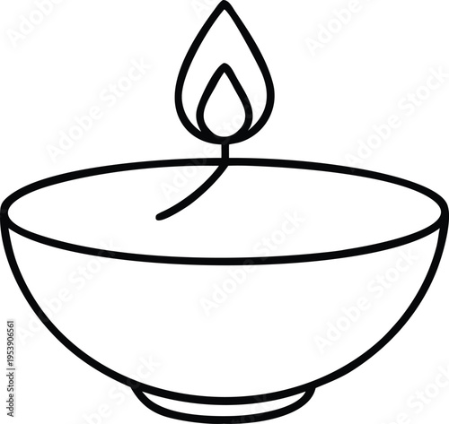 Simple line drawing of a diya oil lamp with a flame