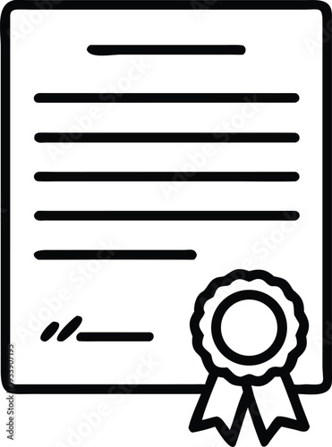 Simple line drawing of a document with a seal and signature