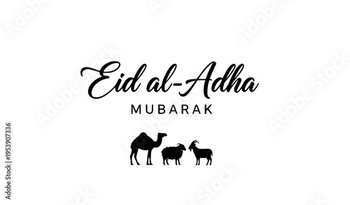 Minimal Eid al-Adha Calligraphy Vector with Sacrificial Animals for Social Media and Greetings