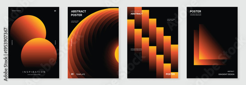 Abstract poster collection with orange gradient shapes on black