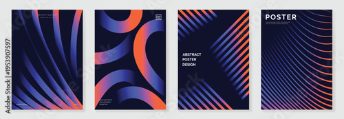 Modern abstract gradient poster collection with striped geometry