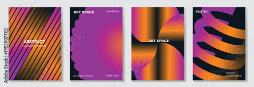 Vibrant abstract gradient poster collection with geometric flow
