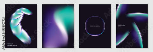 Abstract glowing shape poster collection on dark background