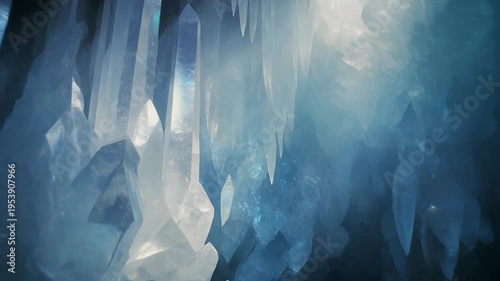 Crystal formations shine brightly within a mystical cave environment.