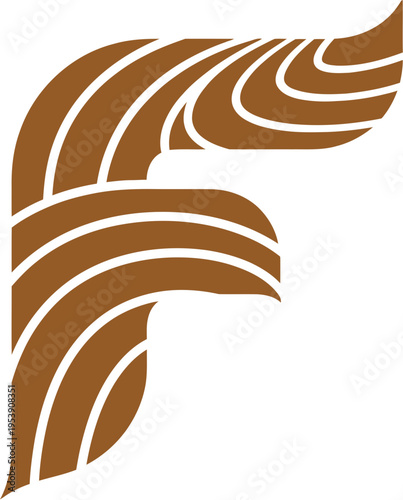 Abstract Earthy Brown Letter F Logo: Innovative Farming Technology and Irrigation Identity.