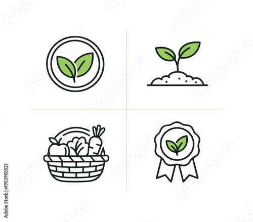 Natural organic food identity used in healthy lifestyle branding and sustainable agriculture communication emphasizing fresh ingredients, environmentally responsible farming, and