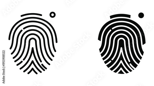 Two black fingerprint vector illustrations with eyes, flat design