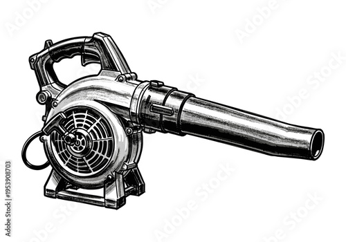 Detailed illustration of a powerful electric leaf blower on a white background