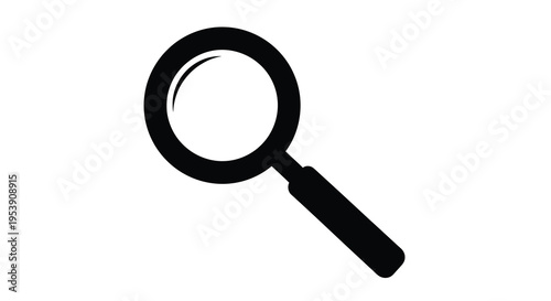 A simple black silhouette depicts a magnifying glass commonly used for detailed observation high quality