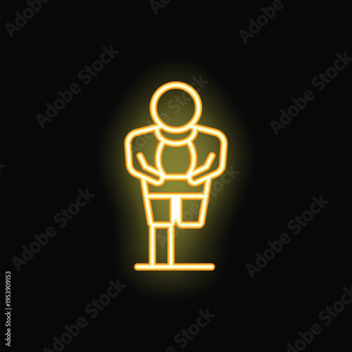 Neon icon of a foosball player holding the ball, perfect for any bar or game room