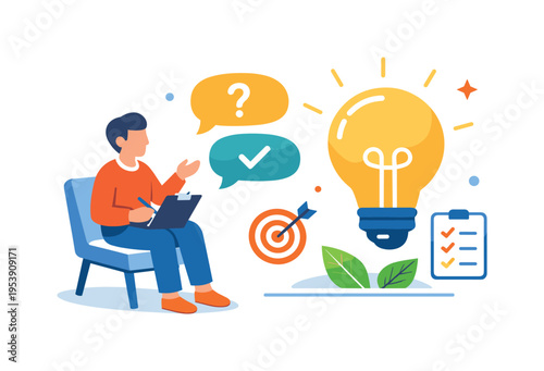 Life coaching conversation and personal goal setting in modern wellbeing contexts highlighting reflection and empowerment through structured dialogue, a flat abstract coach