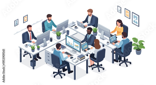 Diverse Business Professionals Collaborating in a Modern Office Environment.