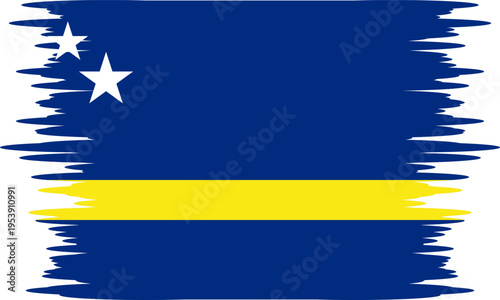 Curacao flag with brush or torn paper effect in high quality