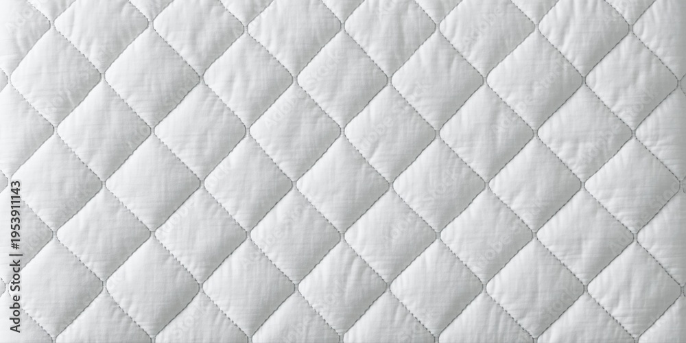 Fototapeta premium White quilted texture fills frame. Diamond pattern creates soft, repeating visual effect. Minimalist design, clean aesthetic.