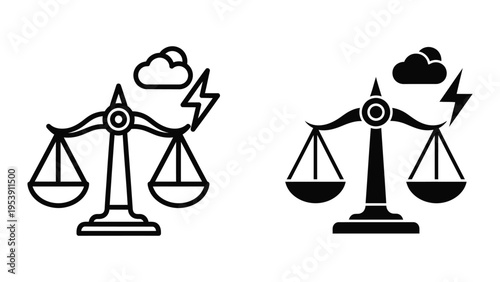 law scales with clouds and lightning vector illustration