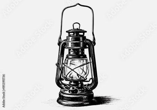 Vintage kerosene lantern illustration with a classic design and metal handle