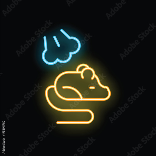 Neon icon of a sleeping mouse and a dream cloud with zzz sleeping symbol