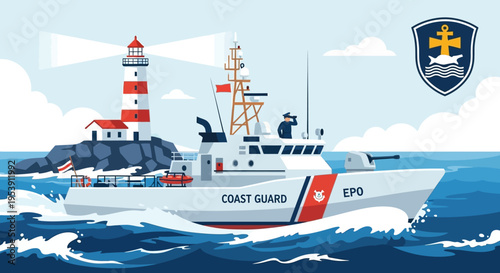 United States Coast Guard Ship Illustration.