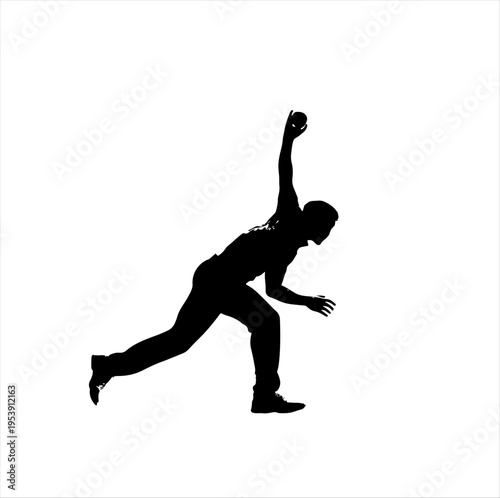 Dynamic silhouette of cricket bowler mid-action, symbolizing sports and athleticism