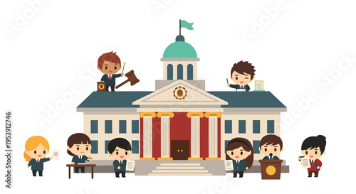 Government building vector illustration, cartoon style graphic for law, justice, and politics.