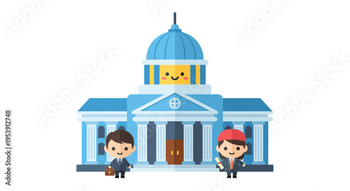 Government building vector illustration, flat design, for law, justice and politics.