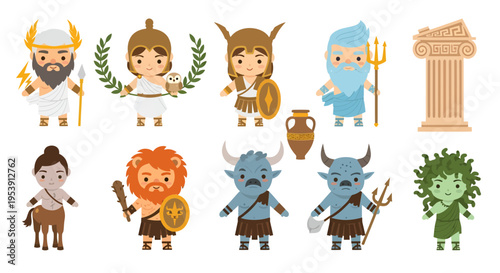 Greek Gods Vector Illustration, Cartoon Style Graphic for Mythology, Religion, and Design