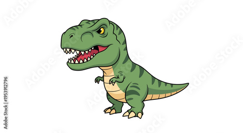 Green Tyrannosaurus Rex Vector Illustration, Cartoon Style Graphic for Kids, Isolated