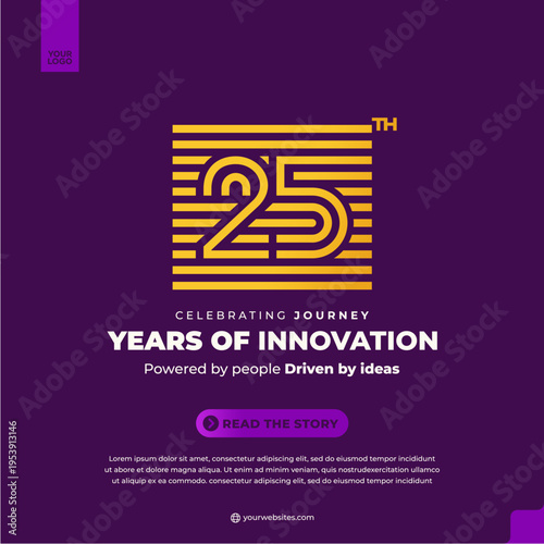 25th anniversary colorful gradient social media post on dark background with modern corporate number