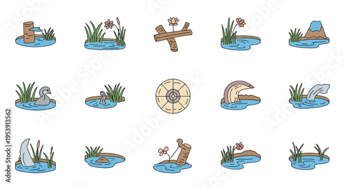Collection of Cartoon Water Emblems and Icons.