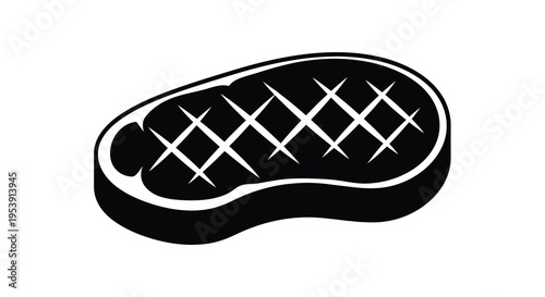 A simple black and white illustration depicts a grilled steak with prominent grill marks high quality professional