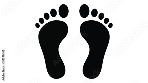 Black footprints depicting a pair of human feet isolated on a white background