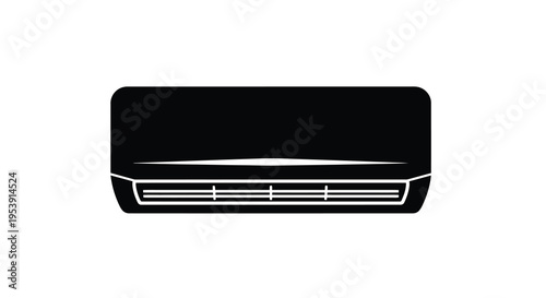 A black silhouette depicts a modern wall mounted air conditioning unit with horizontal slats high quality