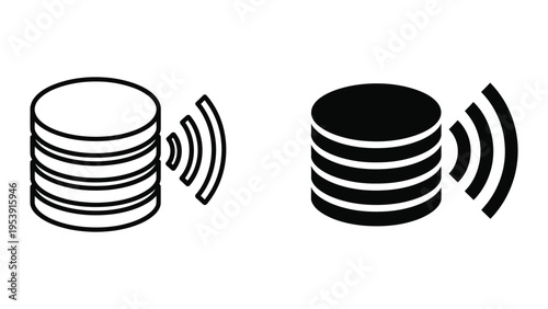 black and white database servers with signal waves vector illustration