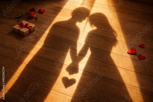 Wallpaper Mural Warm Heartshaped Glow Between Clasped Hands. Gentle Scene Of Love With Rose Petals And Gifts. Tender Couple Sharing Light And Affection On Cozy Wooden Floor Under Sunset Torontodigital.ca