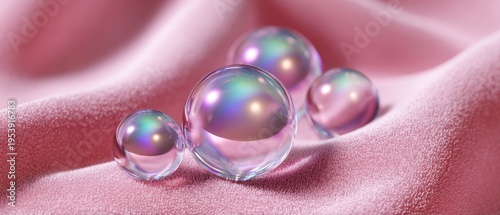 liquid bubbles merging with soft pink velvet fabric, background