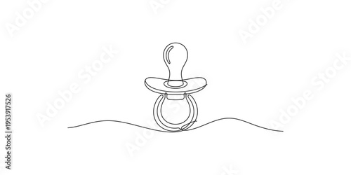 Continuous line drawing of a baby pacifier on a plain white background soother infant sucking