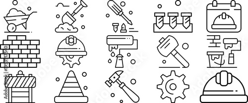 Collection of construction and repair icons simple line art symbols for building and DIY projects perfect for web and app design