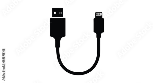 A black silhouette depicts a charging cable with a usb a and lightning connector high quality