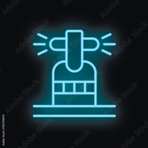 Neon sign of a water sprinkler for irrigation system on black background